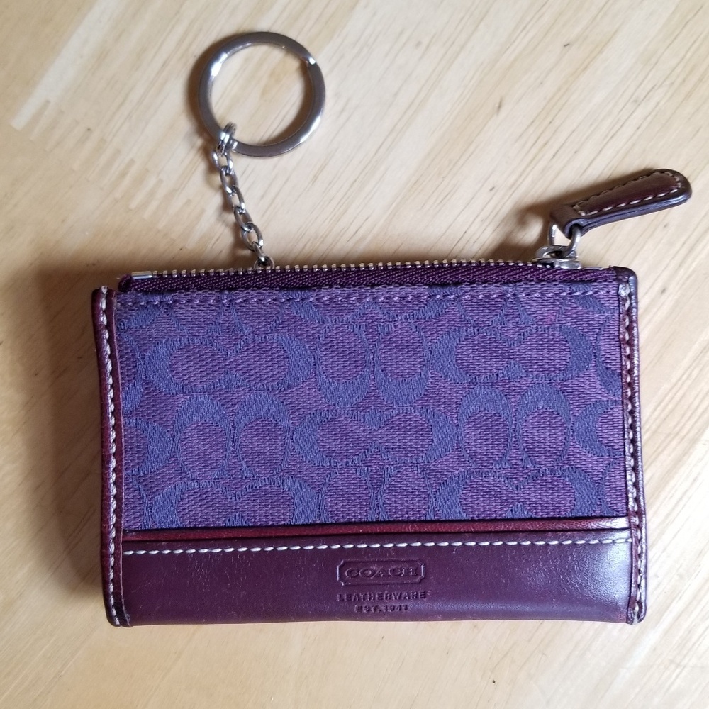 COACH Plum Signature Print Fabric & Leather Wallet
